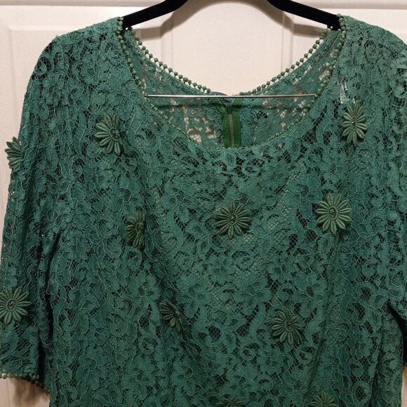 Vintage Green Lace with Daisys Dress - Picture 2 of 11